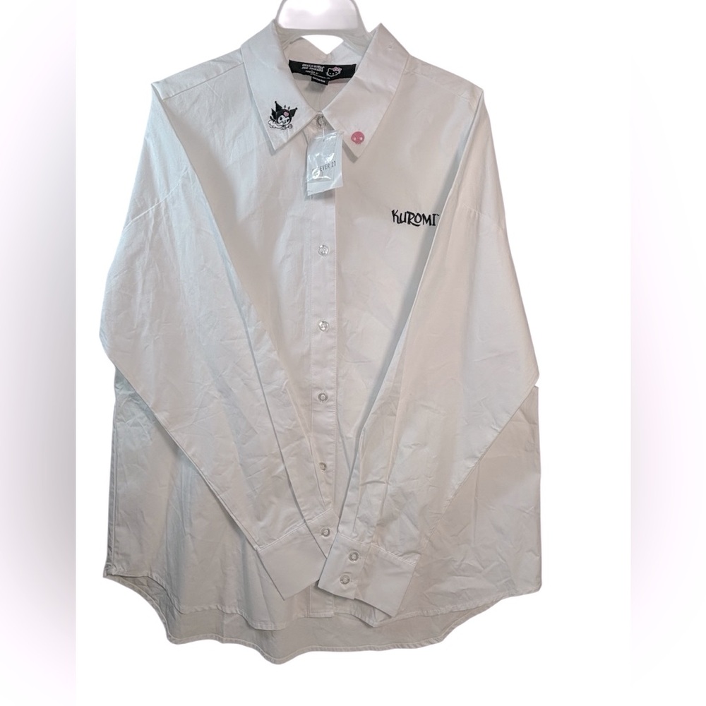 Forever 21 Kuromi Sanrio Limited Edition White Embroidered Collar Shirt Sleeve L